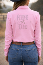 Ride Or Die Cotton Blend Button Up Rodeo Shirt -Pink