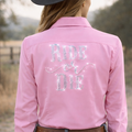 Ride Or Die Cotton Blend Button Up Rodeo Shirt -Pink