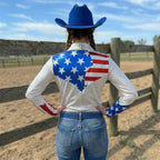 Neon Spur American Pie Metallic Western Pearl Snap Rodeo Shirt